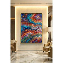 Wallivo Parlak Dalgalı Soyut Boya Akışı Bronz Metal Çerçeveli Kanvas Tablo