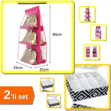 Hereveoyuncak 6 Gözlü Pratik Dolap Içi Çanta + 12 Bölmeli Mozaik Desen Organizer - 2li Set S8D7T2