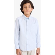 DeFacto %100 Pamuk Polo Yaka Oxford Uzun Kollu Basic Düz Gömlek Erkek Çocuk W3215A626SP