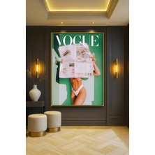 Wallivo Vogue Gazete Temalı - Model Kadın Kolaj Gümüş Metal Çerçeveli Kanvas Tablo