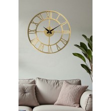 Usin Hediyelik Dekoratif Gold Yuvarlak Kapaksız Roma Rakamlı Salon Büro Ofis Mutfak Duvar Saati 38*38 cm