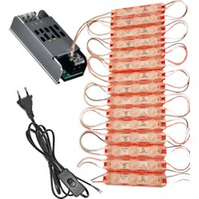 Powerr Led Aydınlatma 20 Adet 12 Volt 1.5 Watt 3 Lensli Kırmızı 2835 Smd LED Modül IP65 Modül 5A Trafo ve Arapurlu Güç Kablolu Set