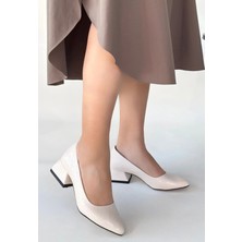 Mirglart Nitya Bej Baskılı Rugan Topuklu Ayakkabı