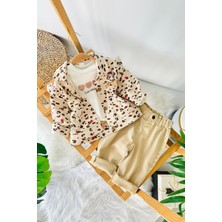 Miniğimin Cicileri Leopar Ceketli Kalp Baskılı Kız Çocuk 3 Lü Kız Bebek Takım - Bej