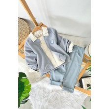 Miniğimin Cicileri Arma Nakış Detaylı Triko Hırkalı Erkek Bebek 3 Lü Takım - Mavi