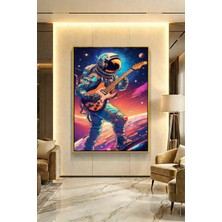 Wallivo Galaksiler Arasındaki Astronot Model 3 Gold Metal Çerçeveli Kanvas Tablo