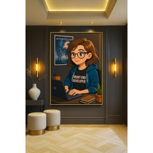 Wallivo Front End Developer - Yazılımcı Temalı Modern Ofis Bronz Metal Çerçeveli Kanvas Tablo