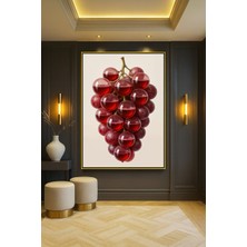 Wallivo Bordo Üzümler - Gerçekçi ve Modern Meyve Siyah Metal Çerçeveli Kanvas Tablo