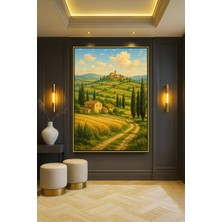 Wallivo Tarlaların Ortasındaki Ev Model 1 Bronz Metal Çerçeveli Kanvas Tablo