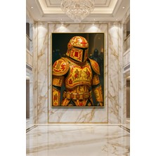 Wallivo Orta Çağ Tema Kırmızı Altın Hanedan Armalı Mandalorian Şövalyesi Siyah Metal Çerçeveli Kanvas Tablo