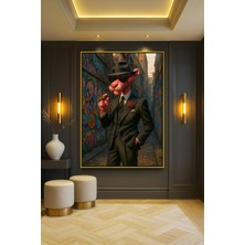Wallivo Takım Elbiseli Pembe Panter Gold Metal Çerçeveli Kanvas Tablo