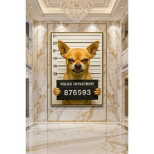 Wallivo Sabıka Fotoğrafı Çekilen Sert Bakışlı Komik Chihuahua Köpek Bronz Metal Çerçeveli Kanvas Tablo