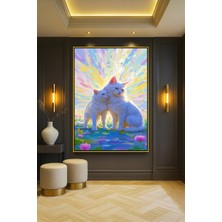 Wallivo Monet Temalı Beyaz Kediler Evcil Hayvan Temalı Bronz Metal Çerçeveli Kanvas Tablo