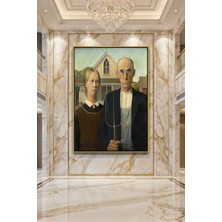 Wallivo Grant Wood American Gothic Gümüş Metal Çerçeveli Kanvas Tablo