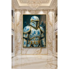 Wallivo Çini Desenli Porselen Mandalorian Zırhı Star Wars Temalı Pop Art Gümüş Metal Çerçeveli Kanvas Tablo