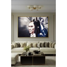 Wallivo Mustafa Kemal Atatürk Siyah Beyaz (Monokrom) Portre - Model 2 Gold Metal Çerçeveli Kanvas Tablo