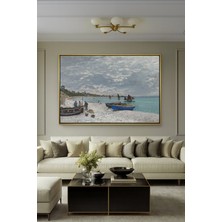 Wallivo Claude Monet'nin Huzurlu Sainte-Adresse Plajı Empresyonist Gold Metal Çerçeveli Kanvas Tablo