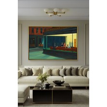 Wallivo Edward Hopper'ın Gece Kuşları (Nighthawks) Amerikan Realizmi Gümüş Metal Çerçeveli Kanvas Tablo