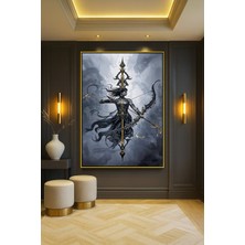 Wallivo Süslü Siyah ve Altın Zırhlı Karanlık Fantezi Okçu Siyah Metal Çerçeveli Kanvas Tablo