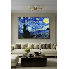 Wallivo Vincent Van Gogh Yıldızlı Gece Efsanevi Sanat Gümüş Metal Çerçeveli Kanvas Tablo