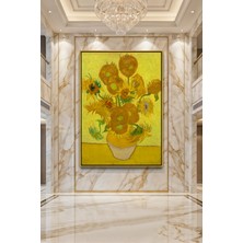 Wallivo Vincent Van Gogh Ayçiçekleri Serisi Sarı Vazo Post-Empresyonist Gümüş Metal Çerçeveli Kanvas Tablo