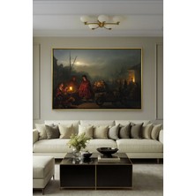 Wallivo Petrus Van Schendel'in Işık Ustası Eseri Ay Işığında Pazar Yeri Siyah Metal Çerçeveli Kanvas Tablo