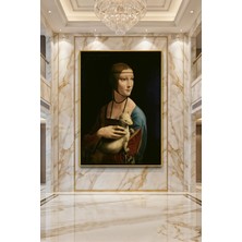 Wallivo Leonardo Da Vinci Erminli Kadın Bronz Metal Çerçeveli Kanvas Tablo