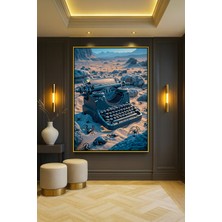 Wallivo Çölde Böcekler Arasında Sıkışmış Daktilo Gümüş Metal Çerçeveli Kanvas Tablo