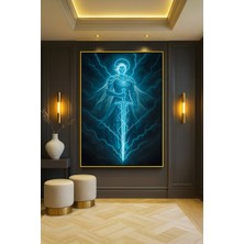 Wallivo Mavi Tenli Şimşek Savaşçısı Bronz Metal Çerçeveli Kanvas Tablo