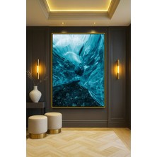 Wallivo Parlak Mavi Buz Mağarası Içinden Nefes Kesen Görünüm Gümüş Metal Çerçeveli Kanvas Tablo