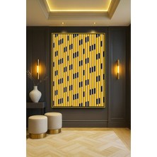 Wallivo Sarı ve Siyah Dikey Çizgilerle Çarpıcı Mimari Desen Gümüş Metal Çerçeveli Kanvas Tablo