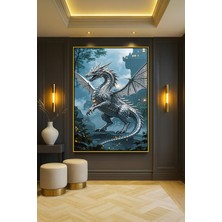Wallivo Gümüş Kaplamalı Ejderha Karanlık Bronz Metal Çerçeveli Kanvas Tablo