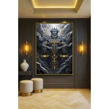 Wallivo Taş Gövde ve Altın Terazilerle Destansı Adalet Tanrısı Gümüş Metal Çerçeveli Kanvas Tablo