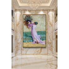 Wallivo Osman Hamdi Bey Çiçek Yerleştiren Kadın Gümüş Metal Çerçeveli Kanvas Tablo