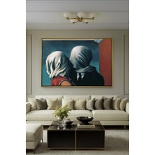 Wallivo Rene Magritte "aşıklar" | Sürrealist Akımın Sembolik Eseri Gold Metal Çerçeveli Kanvas Tablo