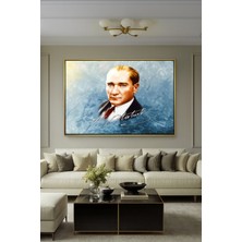 Wallivo Atatürk Imzasıyla Birlikte Portre - Model 1 Klasik Bronz Metal Çerçeveli Kanvas Tablo