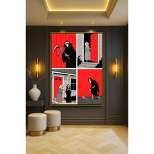 Wallivo Azrail ve Yaşlı Kadın Bronz Metal Çerçeveli Kanvas Tablo