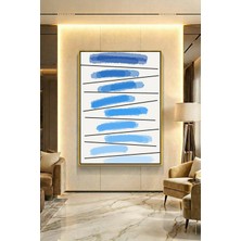 Wallivo Mavi Tonlarının Ahengi Model 1 Gümüş Metal Çerçeveli Kanvas Tablo