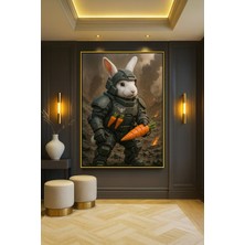 Wallivo Havuç Silahlı Tavşan Savaşçısı Gold Metal Çerçeveli Kanvas Tablo