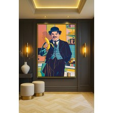 Wallivo Charlie Chaplin Pop Art Temalı Siyah Metal Çerçeveli Kanvas Tablo