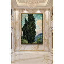 Wallivo Vincent Van Gogh Selvi Ağaçları Peyzaj Gold Metal Çerçeveli Kanvas Tablo