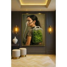 Wallivo Taşınabilir Oksijen Temalı Fütüristik Yapay Zeka Siyah Metal Çerçeveli Kanvas Tablo