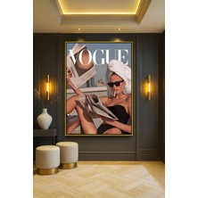 Wallivo Vogue Tarzı - Sigara Içen Gazete Okuyan Kadın Retro Gümüş Metal Çerçeveli Kanvas Tablo