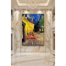 Wallivo Vincent Van Gogh Yıldızlı Gece Altında Kafe Terası Gold Metal Çerçeveli Kanvas Tablo