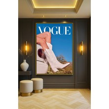 Wallivo Vogue Tarzı - Diz Üstü Çizmeli Model Moda Illüstrasyonu Gümüş Metal Çerçeveli Kanvas Tablo