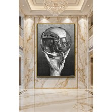 Wallivo M.c. Escher Elinde Küre Yansımalı Otoportre Gümüş Metal Çerçeveli Kanvas Tablo