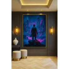 Wallivo Cyberpunk Şehir Projeleri Gümüş Metal Çerçeveli Kanvas Tablo
