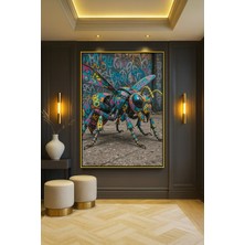 Wallivo Grafiti Motifli Çok Renkli Böcek Gümüş Metal Çerçeveli Kanvas Tablo