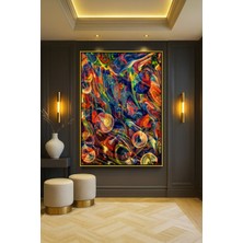 Wallivo Renkli Girdaplar ve Kabarcık Şekilleriyle Psikedelik Soyut Gümüş Metal Çerçeveli Kanvas Tablo