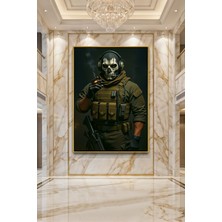 Wallivo Ikonik Karakter "ghost" Kurukafa Maskeli Asker Gümüş Metal Çerçeveli Kanvas Tablo